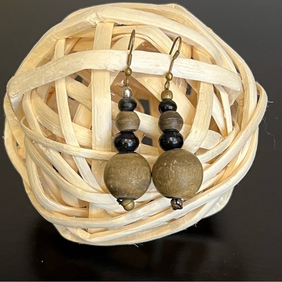handmade Jewelry - Boho wood beads dangly earrings